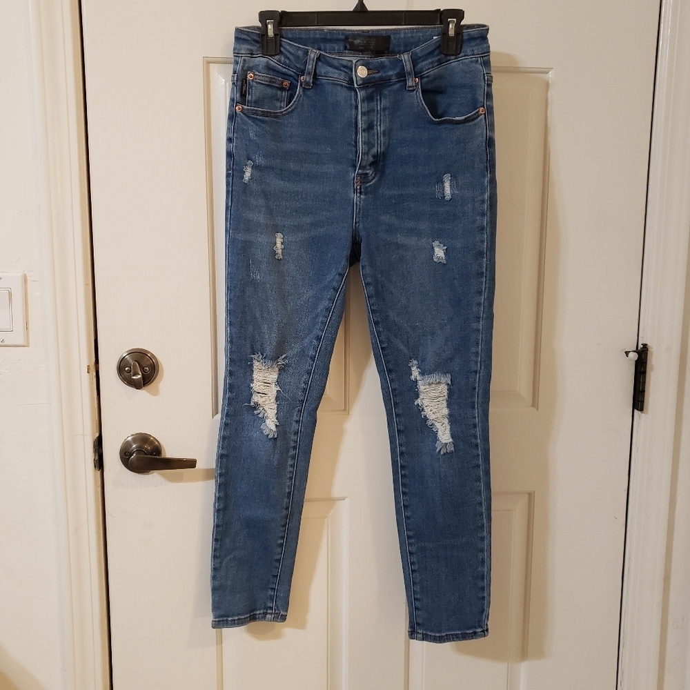 Monkey Ride Blue Skinny Jeans with Distressed Details